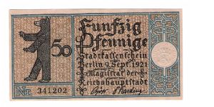 German Notgeld
50 Pfenning
Nr.341202
4 Pienzlauerberg Banknote