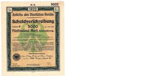 German Bond
for 5000 Mark
Unused

First Page is    8 1/8 X 9 5/8
Second page is
8 1/8 X 11 Banknote