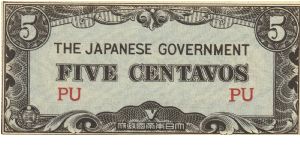 PI-103a Philippine 5 centavos note under Japan rule, block letters PU. Banknote