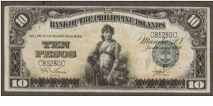 p14 1920 10 Peso Bank of the Philippine Islands Banknote