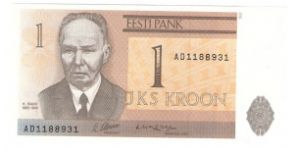 Estonia 1Kroon 1992 UNC Front: Artist Kristjan Raud

Back: Toompea Castle in Tallinn - the seat of the Parliament of the Republic of Estonia - the Riigikogu; Watermark: Toompea Castle Banknote