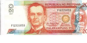 Philippine 20 Pesos note in series, note 2/2. Banknote