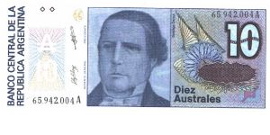 Dark blue and purple on multicolour underprint. S. Derqui at center. Watermark: Multiple sunbursts Banknote