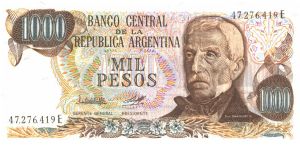 Brownon multicolour underprint. Like #299. Plaza de Mayo in Buenos Aires at center on back SERIE C-I. 5 signature varieties Banknote