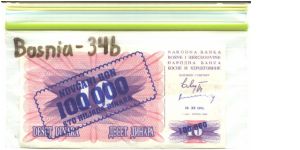 1193 (-old date 1-7-1992). Rectangular crenalated framed overprint: NOVCANI BON 100,000 on face and back of #10. Banknote