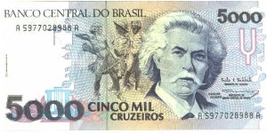 Blue-black, black and deep brwon on light blue and multicolour underprint. C.Gomes at center right, Brazillian youth at center. Statue of Gomes seated, grand piano in background at center on back. Banknote