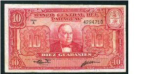 P-187b L.1952 10 guaranies Banknote