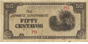 PI-105 Philippine 50 centavos note under Japan rule, block letters PH. Banknote