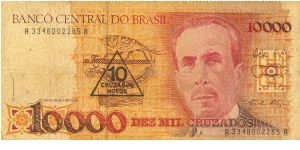 Brazil 10 Cruzados Novos overprinted on 10,000 Cruzados 1990 P218b Banknote