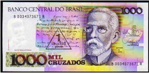 1 Crusado Novo - pk 216 - Sign.26. Series # prefix B - (1989) - Ovpt on 1000 Crusados Banknote