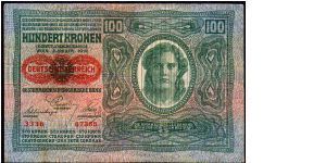 100 Kroner - pk# 56 - Ovpt.DeutschOsterreich - o.d 1912 Banknote