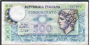 500 Lire - pk# 94 - Sign.Ruggiero / Impallomeni / Betti - D. 02-Aprile-1979 Banknote