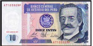 10 Intis - Pk 129 - 26-June-1987 Banknote