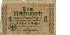 Germany 1 Reichsmark 1940-1945 (German Occupied Territories) P136 Banknote