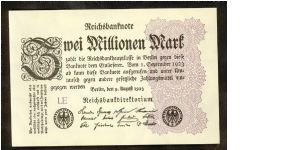 Germany 2 Million Marks 1923 P104a. Single sided note. Banknote