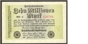 Germany 10 Million Marks 1923 P106a. One sided note. Banknote