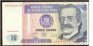 Peru 10 Intis 1989 P129. Banknote