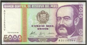 Peru 5000 Intis 1988 P137 Banknote
