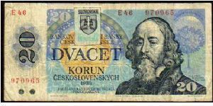 20 Korun
Pk 15

(Stamp Affixed o.d 1988) Banknote