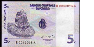 *DEMOCRATIC REPUBLIC*
__

5 Centimes__
pk# 81__01.11.1997 Banknote