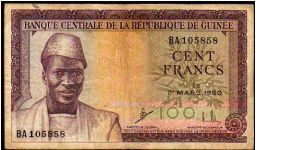 100 Francs
Pk 13
----------------
01-03-1960
---------------- Banknote