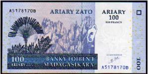 100 Ariary=500 Francs
Pk 86 Banknote