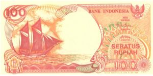 Pale red on orange and multicolour underprint. Sailboat Pinisi at left. Volcano Anak Krakatau at right on back. Watermark: Ki Hajar Dewantara. Banknote