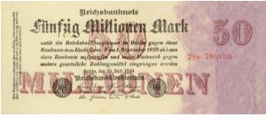 Germany 50,000,000 (50 Million) Mark 1923 P98b Uniface. Banknote