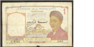 French Indochina 1 Piastre 1949 P54e C.9702 Banknote