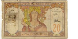 French Indochina 20 Piastres 1928 P50. Banknote