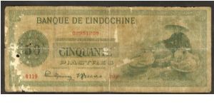 french Indochina 50 Piastres 1945 P77 Banknote