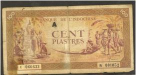 French Indochina 100 Piastres 1942 P66. Serial number has been replaced lower left side. Banknote