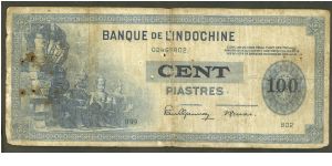 French Indochina 100 Piastres 1945 P78. Banknote