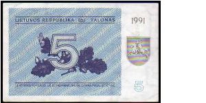 5 Talonas
Pk 34 Banknote