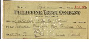 Philippine Trust Company Check. Banknote