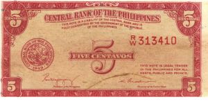 PI-126 Philippine English series 5 centavo note in series, 2 - 2. Banknote