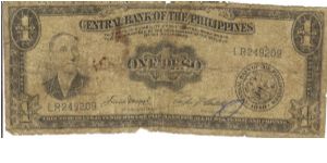 PI-133e English series 1 Peso note, prefix LR. Banknote
