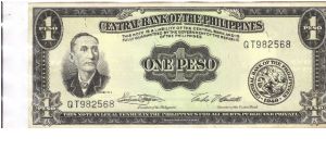 PI-133g English series 1 Peso note, prefix QT. Banknote