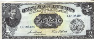 PI-134d English series 2 Peso note, prefix CC. Banknote