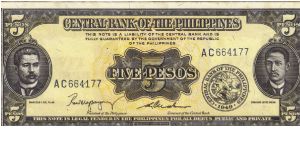 PI-135b English series 5 Peso note, prefix AC. Banknote