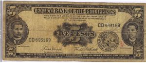 PI-135e English series 5 Peso note, prefix CD. Banknote