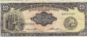 PI-136c English series 10 Peso note, prefix AX. Banknote