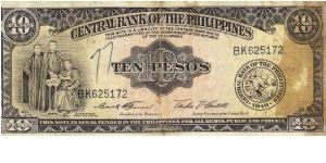 PI-136d English series 10 Peso note, prefix BK. Banknote