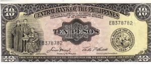 PI-136e Engllish series 10 Peso note prefiEB. Banknote