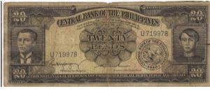 PI-137b English series 20 Pesos note, prefix U. Banknote