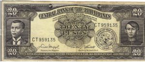 PI-137d English series 20 Pesos note, prefix CT. Banknote