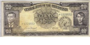 PI-137d English series 20 Pesos star note. Banknote