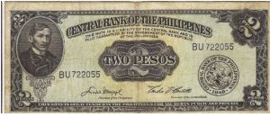 PI-134d English series 2 Pesos note, prefix BU. Banknote