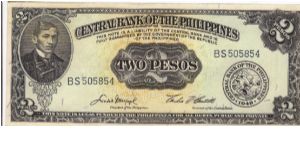 PI-134d English series 2 Pesos note, prefix BS. Banknote