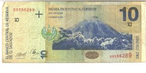 Dark blue-violet, brown and deep blue-green on multicolour umderprint. Izalco volcano at center right. Banknote